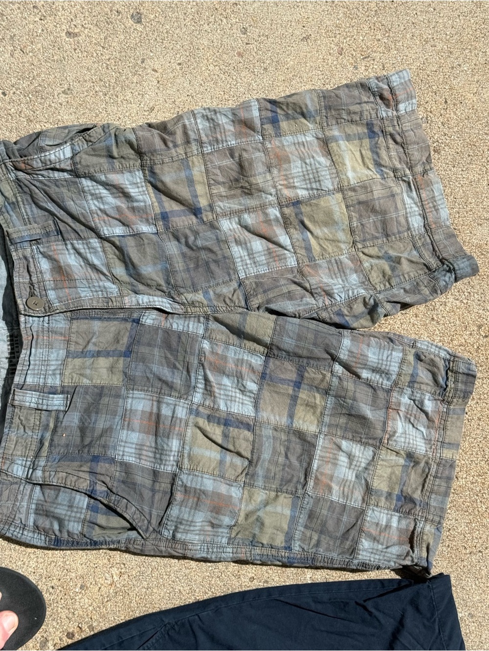urban pipeline Men's Patchwork Plaid Cargo Shorts - Blue Gray Green